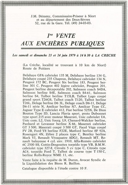Collection Rocher Baillon - ventes aux enchères 1979
